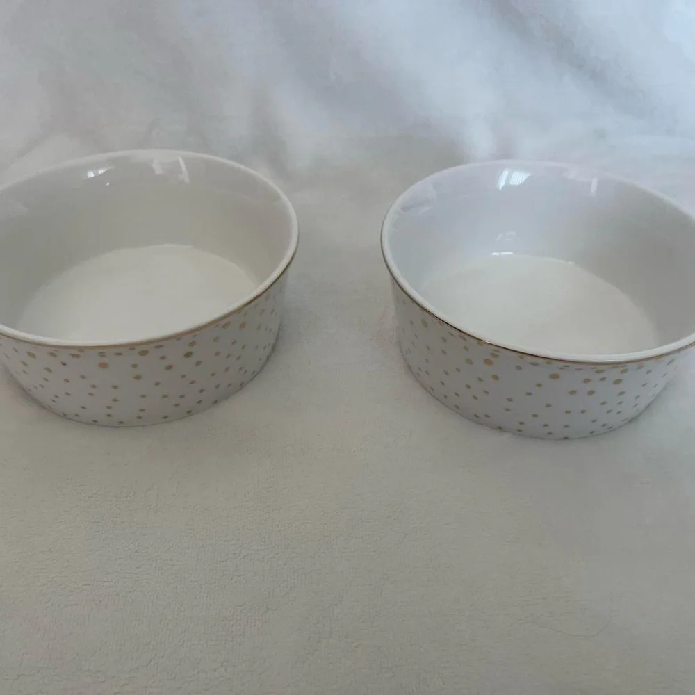 White and gold set of two dog bowls